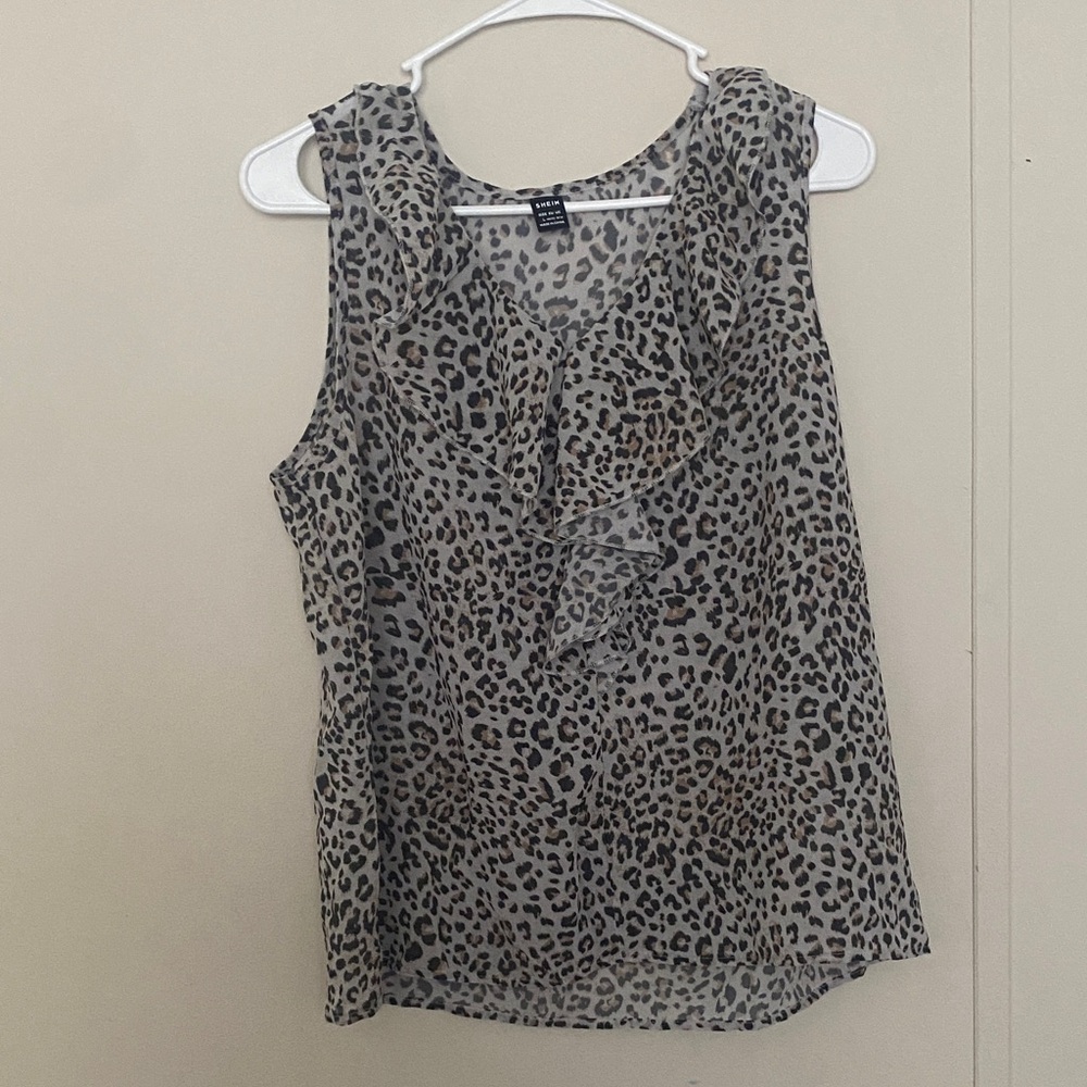 SHEIN Animal Print Ruffle Blouse